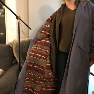 L.L. Bean Canvas Barn Trench Coat Lined Aztec